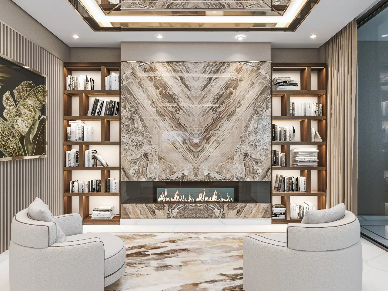 Elegant White Living Room Interior Design in Dubai