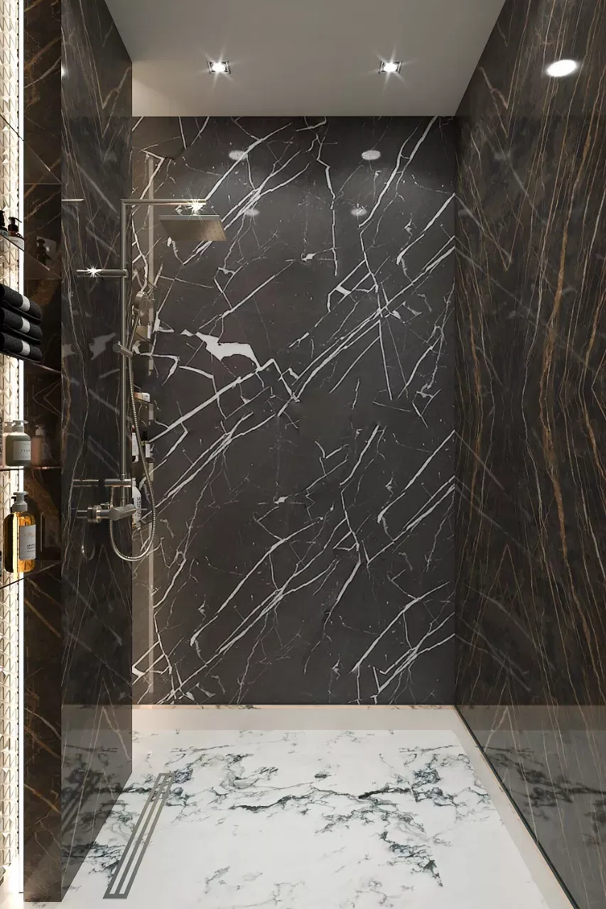 تصميم داخلي لحمام فاخر ودافئ مستوحى من دبي