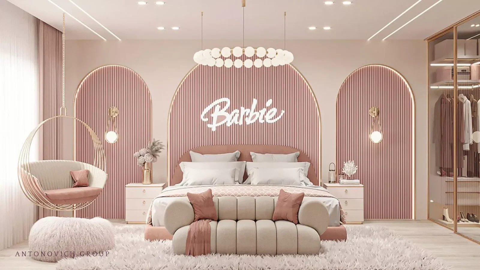 تصميم داخلي وتشطيب غرفة بنات بثيم باربي