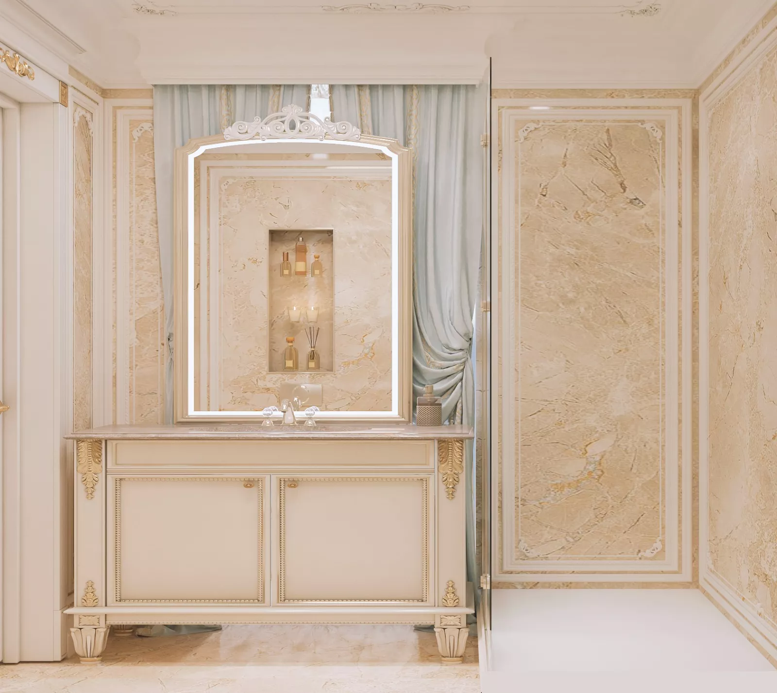 الجاذبية الخالدة لتصميم حمام كلاسيكي من أنطونوفيتش ديزاين (Antonovich Design)
