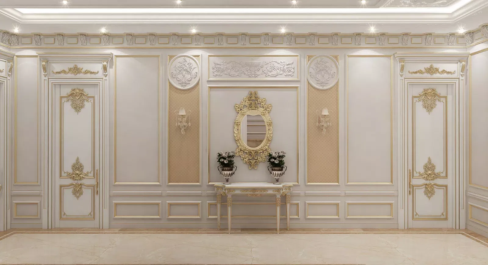 Classic Hotel Hallway Interior Design with Elevator