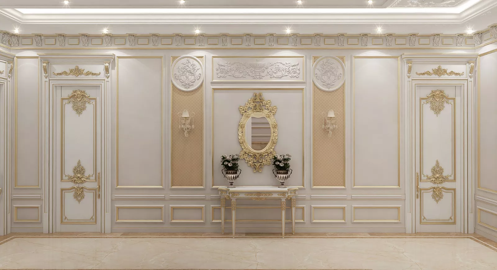 تصميم ممر فندق كلاسيكي مع مصعد