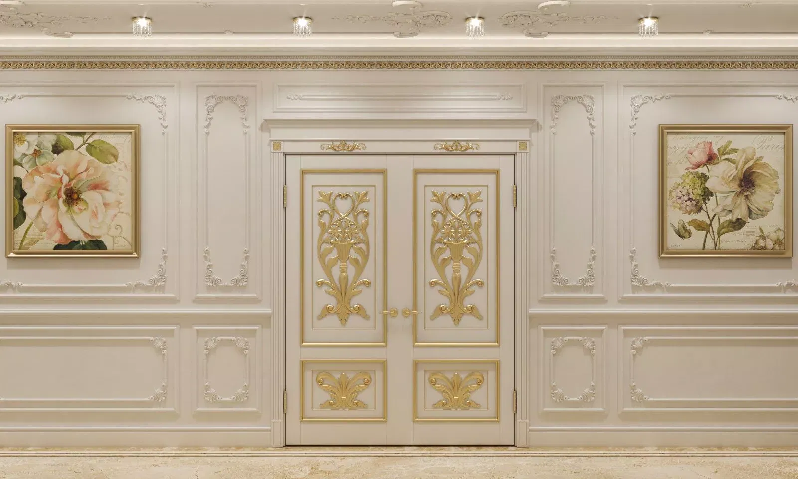 Superb Golden Hallway Interior Design in Dubai