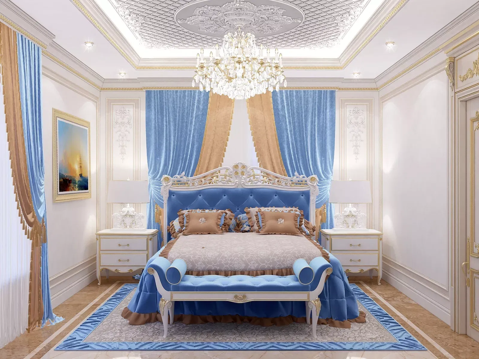 Classic Luxury Blue Bedroom Interior Design
