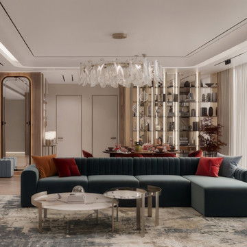 تنفيذ تشطيبات داخلية لغرفة معيشة مودرن في أوشيانا أدرِياتيك، نخلة جميرا، دبي