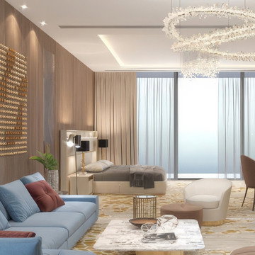 تصميم غرفة نوم فاخرة مع ركن جلوس واسع