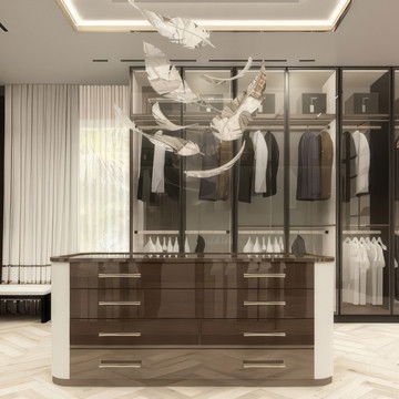 تصميم غرفة ملابس فاخرة ومساحات واسعة بأناقة عملية