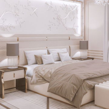 غرفة نوم فاخرة واسعة مع ركن جلوس — أنطونوفيتش ديزاين (Antonovich Group)