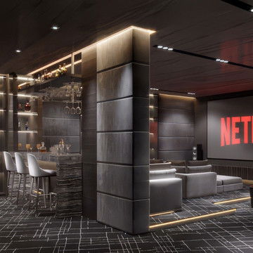 تصميم سينما منزلية فاخرة وتنفيذ تجهيزي متكامل