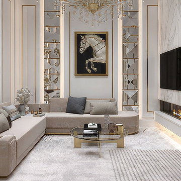 غرفة جلوس فيلا فاخرة: تصميم وتنفيذ من أنطونوفيتش ديزاين (Antonovich Design)