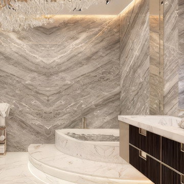 Luxury Master Bathroom Design by Antonovich Group: Tailored Lighting and Sanitary Solutions