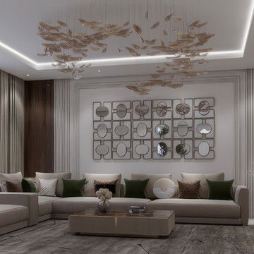 اختيار الأثاث والثريات الفاخرة لتصميم غرفة معيشة عصرية