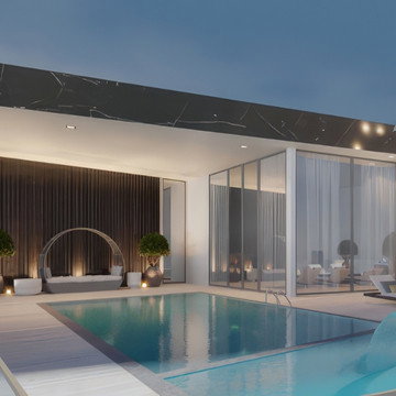 Luxurious Roof Deck Swimming Pool Design with a Sitting Area by Antonovich Group