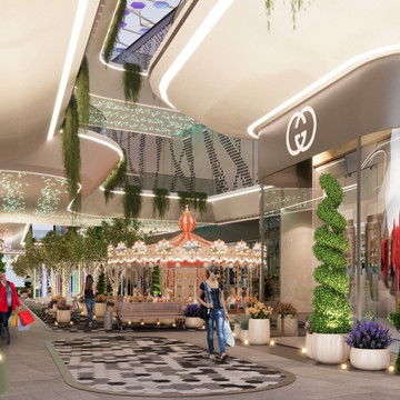 تصميم داخلي عصري لمولات فاخرة مع حدائق داخلية