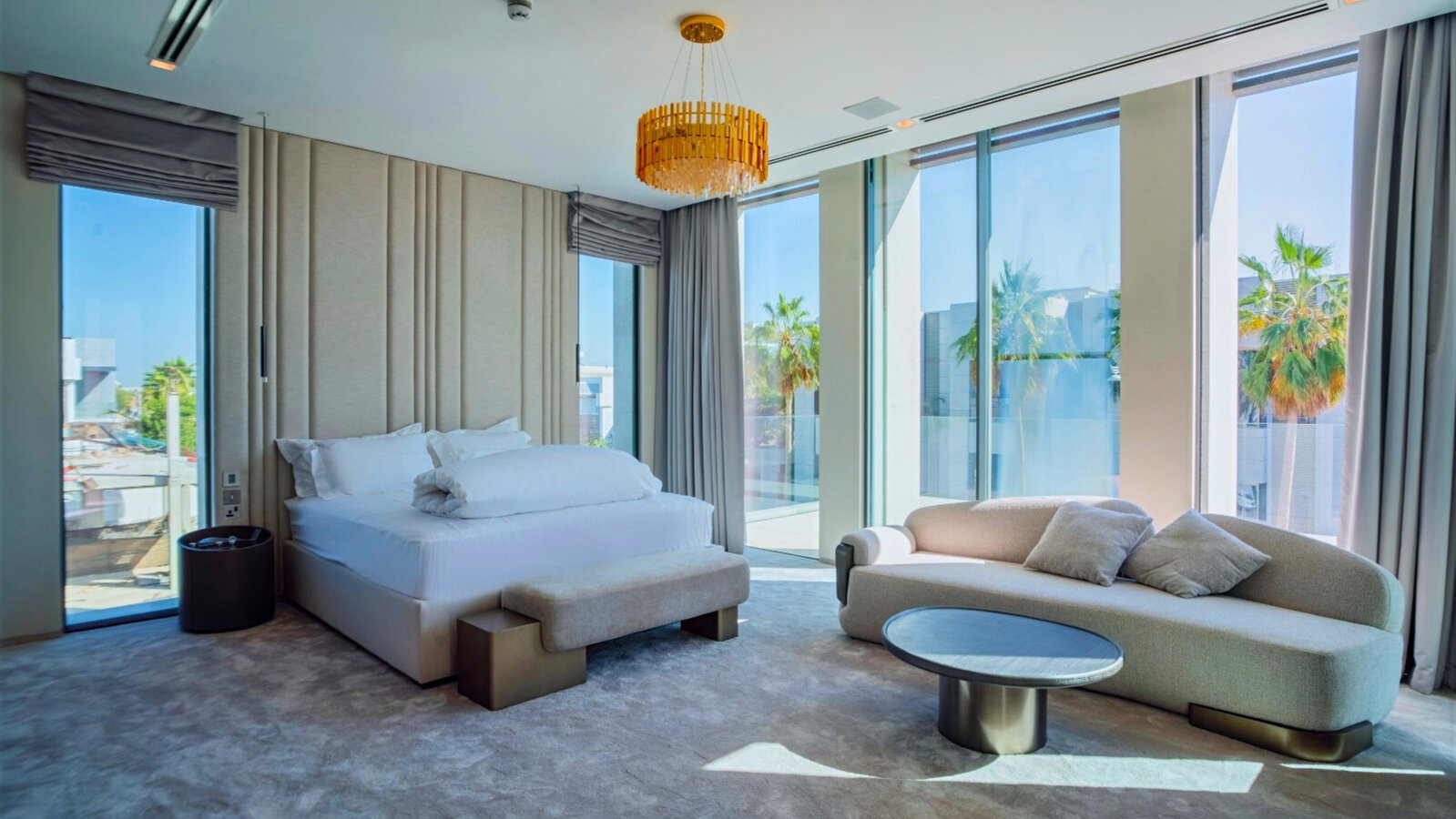 Spacious Bedroom Interior Design with Attached Bathroom for a Luxury Modern Villa in Palm Jumeirah