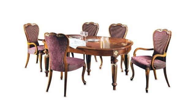 Elegant Walnut semi-oval dining table with gold details