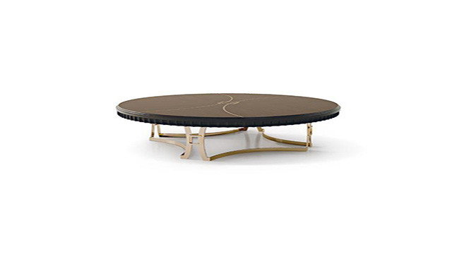 Round coffee table with metal base