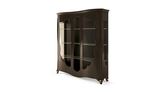 hinged doors + 1 fixed door glass cabinet without friezes with transparent glasses