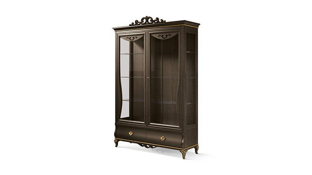 sliding doors and 3 drawers glass cabinet