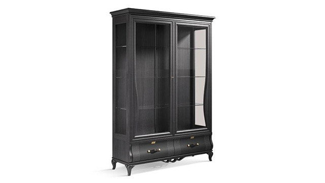 hinged doors and 2 drawers glass cabinet