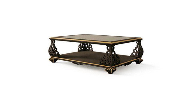 Rectangular coffee table with mirror on top