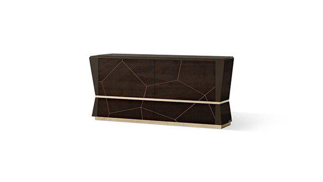 2 doors sideboard - 2 baskets and brass inserts, wooden top