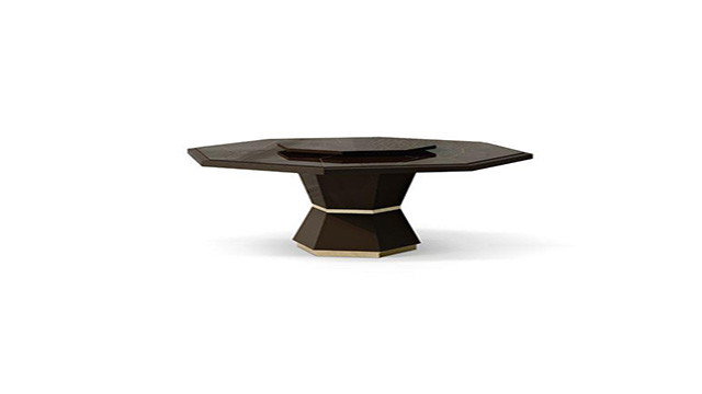 Octagonal barrel table with brass insert and Lazy Susan