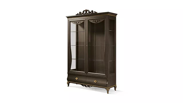 hinged doors and 2 drawers glass cabinet