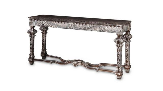 Classy hand carved silver console table with marble top