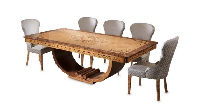 Déco style dining table in olive ash-wood briar and Zebrano wood w/inlays