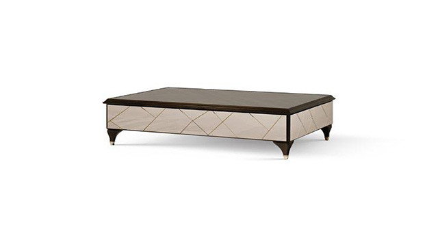 2 Drawers rectangular coffee table with engraved mirrors