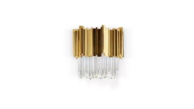 Luxury gold-plated brass and crystal glass wall light