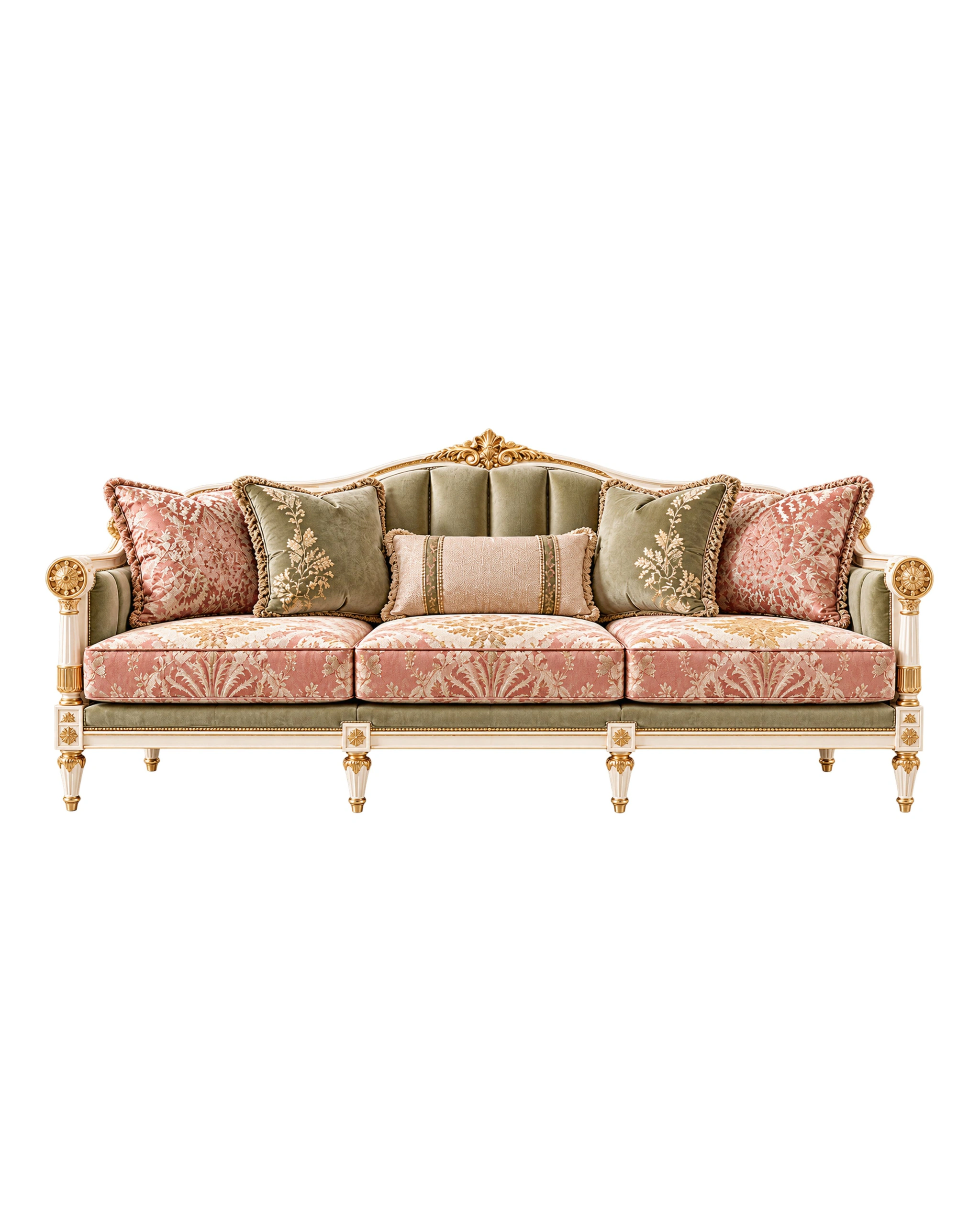 Classy Ivory lacquered 3 seater sofa with gold leaf details
